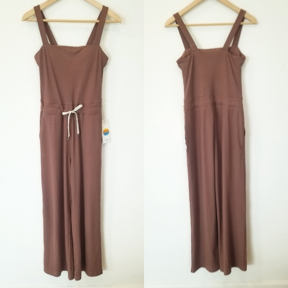 Vuori Mudra Jumpsuit Women's Ribbed Drawstring Pockets Athleisure Hazelnut - Picture 3 of 13